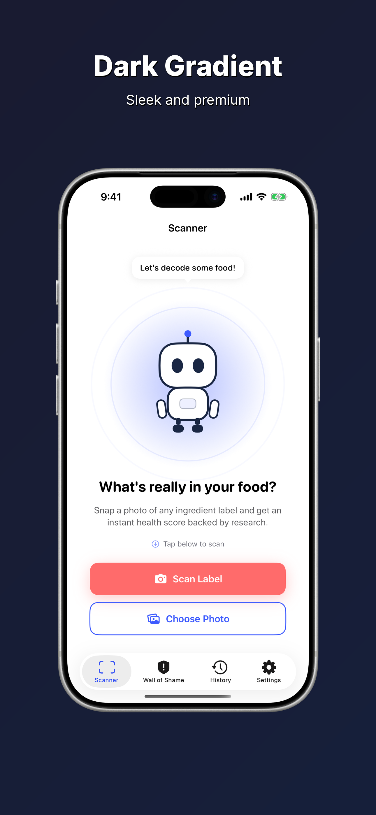 Dark Gradient template preview: iPhone App Store screenshot with dark gradient background