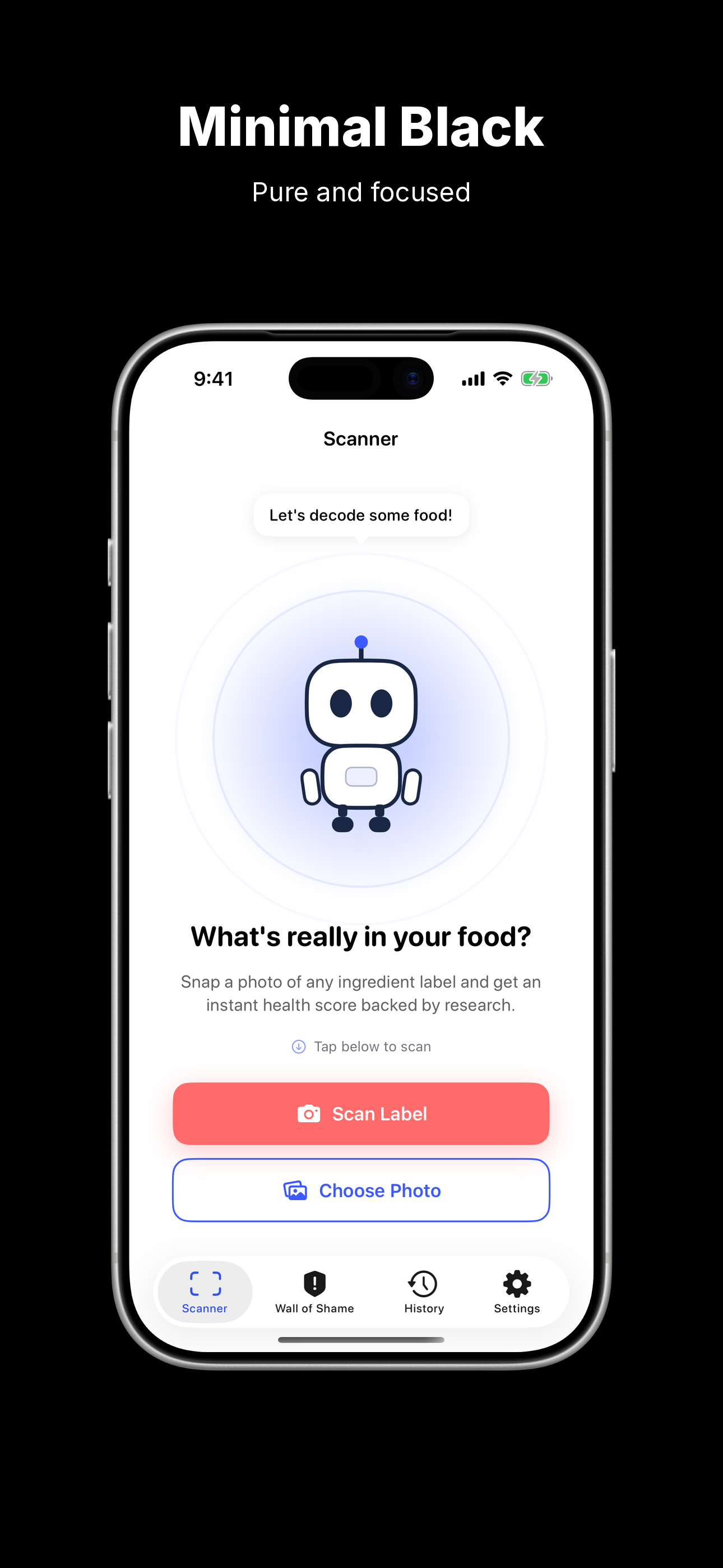 Minimal Black template preview: iPhone App Store screenshot with minimal black background